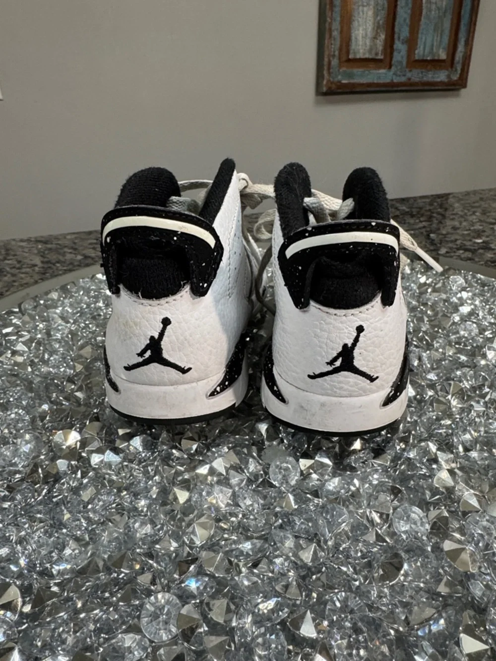 Jordan Kids' White and Black High-Top Sneakers with Speckled Midsole 9C